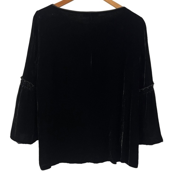 LAFAYETTE 148 Roslin Black Velvet Bell Sleeve Top Boatneck Blouse Holiday Medium - Picture 7 of 9